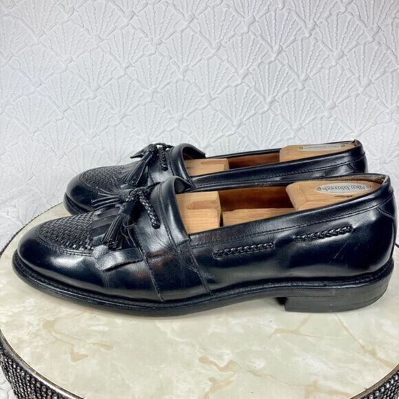 Allen Edmonds Shoes Mens Size 10.5 Black Leather Basket Weave Tassel Loafers - Picture 6 of 14